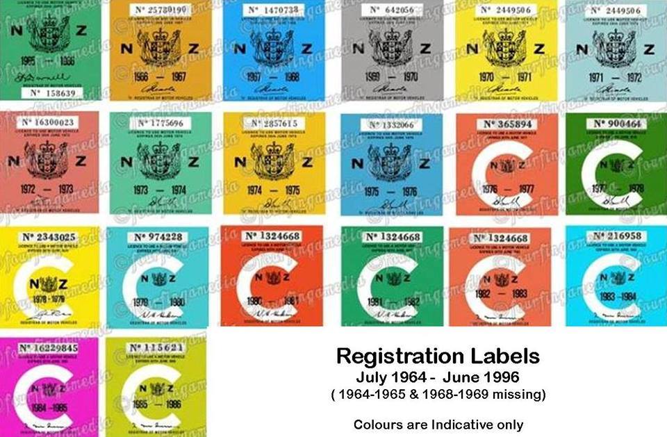 Name:  NZ Number Plates #4 Registration stickers 1964 -1996 Richard Armstrong .jpg
Views: 1444
Size:  104.4 KB