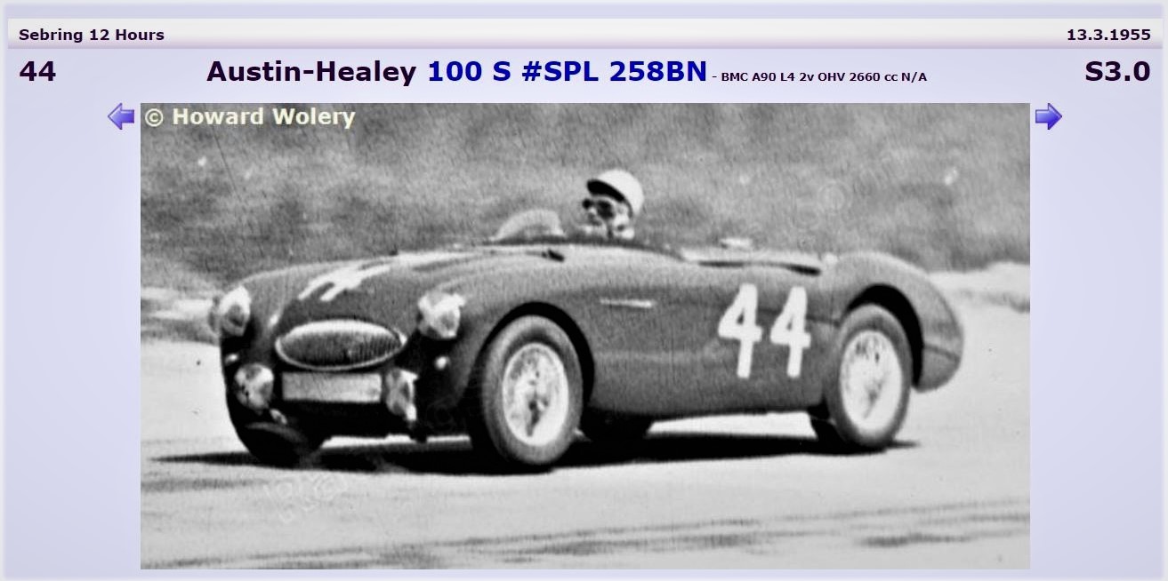 Name:  Sebring 1955 #065 SPL258BN Stirling in # 44 Works Austin Healey arch. Ken H.JPG
Views: 445
Size:  150.5 KB