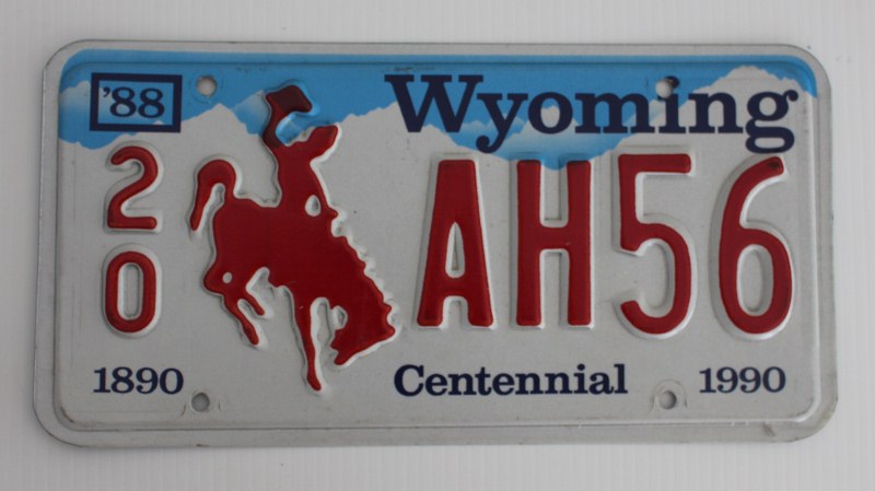 Name:  NZ Number Plates #254 B sml AH56 1988 Wyoming Centennial 1890 1990 Plate John Wilson R Dowding (.jpg
Views: 280
Size:  93.0 KB
