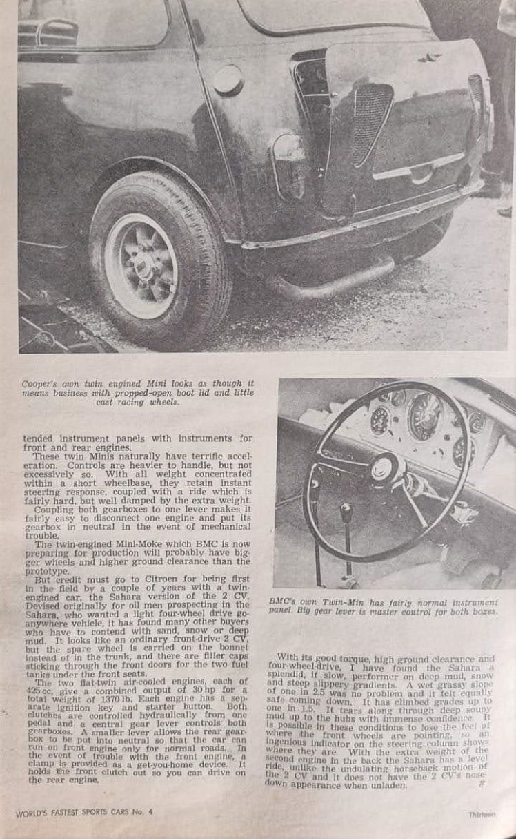 Name:  Mini #084 Twin Engine 8 Cylinder Mini Article 2nd Page Worlds Fastest Sports Cars Page 13 173 kb.jpg
Views: 733
Size:  173.7 KB
