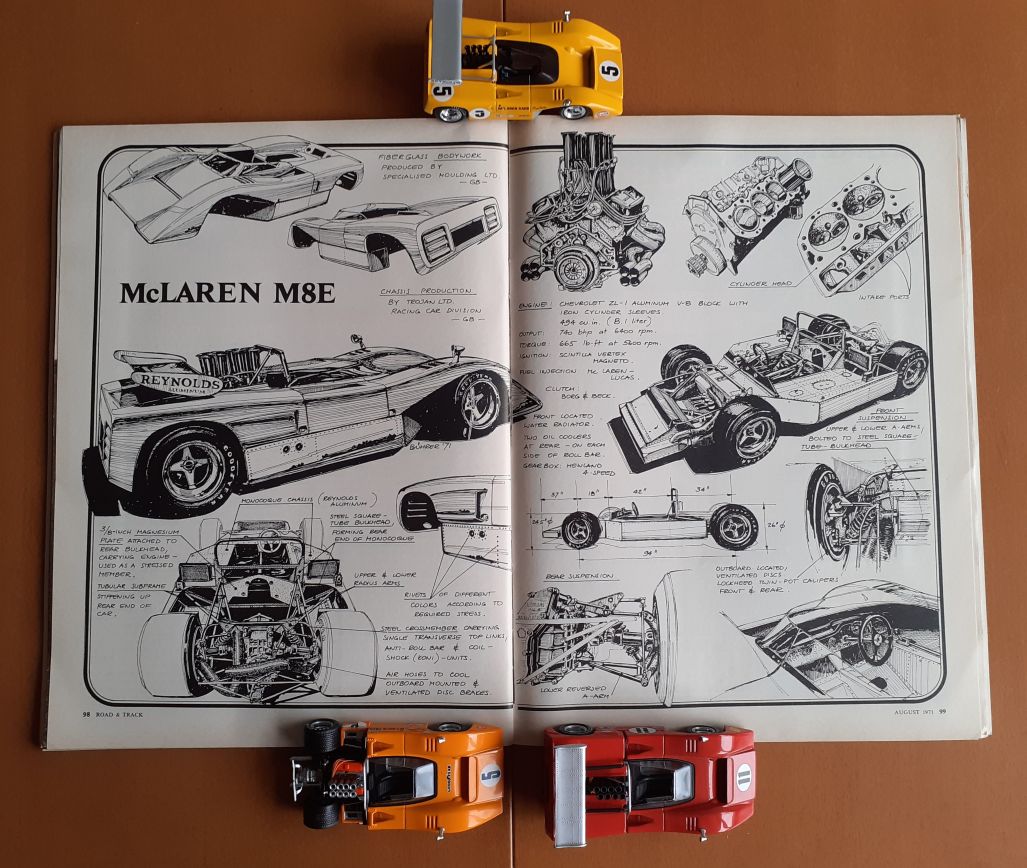 Name:  McLaren #083 Road and Track Aug 1971 Vol 22 No 12 pages 98 - 99 McLaren 8E Can-Am drawing Werner.jpg
Views: 129
Size:  179.6 KB